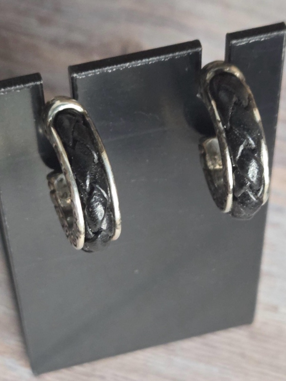 Brighton Ophelia Earrings Pierced Silver Plated Metal Black Braided Leather 2035